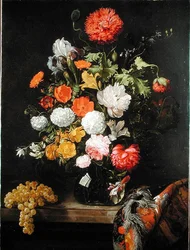 Stilleben av blommor och druvor, c.1675