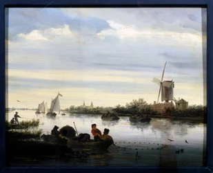 Landskap med väderkvarn. Målning av Jacob Van Ruisdael (Ruysdael eller Ruisdaal