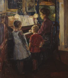 Kvinna och barn vid pianot