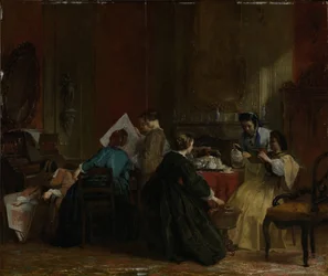 Sällskap av damer som tittar på stereoskopiska fotografier, före 1868