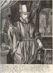 Porträtt av Maurice de Nassau (1567-1625), prins av Orange, greve av Nassau. Gravyr av Willem Jacobsz Delff (1580-1638) 1600-talet