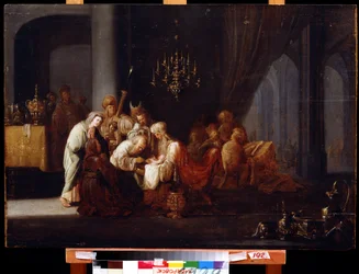 Omskärelse (The Circumcision). Målning av Jacob Willemsz de Wet, den äldre (cirka 1630-efter 1675). Olja på trä, 91 x 64 cm. Holländsk konst, barockstil. Far Eastern Museum, Khabarovsk.