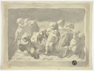 Baby Satyrs och Putti leker med åsna