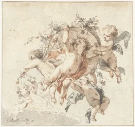 Flytande keruber med en blomkorg
