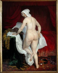 Liggande ung kvinna, kallad den italienska läggdagsstunden. Målning av Jacob van Loo (1614-1670), 1650. Duk, 1,87 x 1,43 m. Lyon, Musée des Beaux-Arts