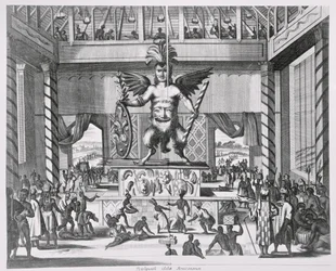 Mexikanska guden Huitzilopochtli, från "Montanus den nya och okända världen", 1671