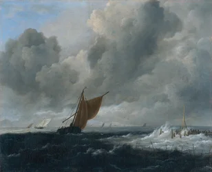 Holländska: Stormigt hav med segelfartyg Stormigt hav med segelfartyg