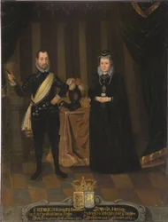 Le roi Frederic II de Danemark et Norvege et Sophie de Mecklembourg Gustrow - kung Fredrik II av Danmark (1534-1588) och drottning Sophie av Danmark (1557-1631), av Van Doordt, Jacob, efter (? -1629). Olja på duk. Mått: 101x79 cm. Nationalmuseum Stock