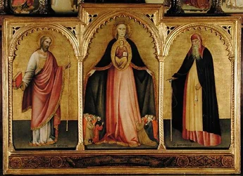 Jungfru och barn med St. James the Greater och St. Anthony (tempera på panel)