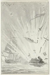 Explosion av den holländska kaparen De Dappere Patriot i strid med det engelska skeppet Kameleon, 14 augusti 1781