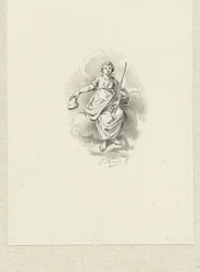 Sittande allegorisk kvinnofigur på molnen