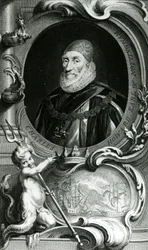 Porträtt av Charles Howard, Earl of Nottingham, illustration från "Heads of Illustrious Persons of Great Britain", pub. av Knapton, London 1742