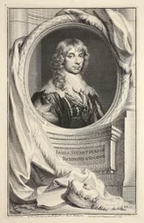 Porträtt av James Stuart, hertig av Richmond och Lennox, illustration från "Heads of Illustrious Persons of Great Britain", pub. av Knapton, London 1742