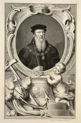 Porträtt av John Russell, illustration från "Heads of Illustrious Persons of Great Britain", utgiven av Knapton, London 1742.