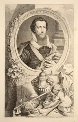 Porträtt av Robert Devereux, Earl of Essex, 1601, illustration från "Heads of Illustrious Persons of Great Britain", pub. av Knapton, London 1742