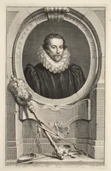 Porträtt av Sir Edward Coke, Lord Chief Justice, illustration från "Heads of Illustrious Persons of Great Britain", utgiven av Knapton, London 1742.