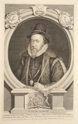 Porträtt av Thomas Sackville, earl av Dorset, baron av Buckhurst, illustration från "Heads of Illustrious Persons of Great Britain", pub. av Knapton, London 1742