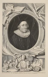 Porträtt av Usher, ärkebiskop av Armagh, illustration från "Heads of Illustrious Persons of Great Britain", utgiven av Knapton, London 1742.