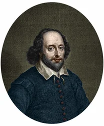 Porträtt av William Shakespeare (1564-1616), engelsk författare. Gravyr av Jacobus Houbraken 1747.