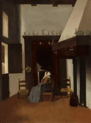 Ung kvinna i ett interiör, ca. 1660.