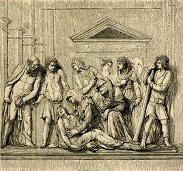 Sankt Antonius återupplivar drunknad kvinna, marmorrelief av Jacopo Sansovino (1486-1570), basilikan Sankt Antonius av Padua, Padua, Veneto, Italien