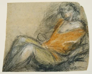 Study of a Recumbent Figure, c.1567 (svart penna, krita & grafitpenna på grått papper)