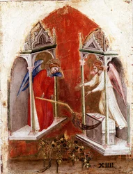 Apokalypspolyptyk: inre vänstra panel. Skörden. Detrempe på trä av Jacobello Alberegno (ca 1367-1397) 1360-1390. Gallerie dell