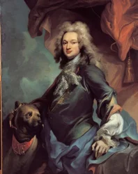 Porträtt av en gentleman med en mastiff