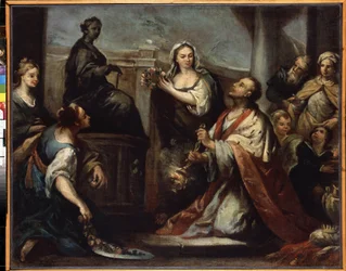 ""Kung Salomo leder i avgudadyrkan"" (Kung Salomos avgudadyrkan) Salomo överger sig själv i kärleken till kvinnor och idoler. Målning av Jacopo Amigoni (1675-1752) cirka 1739 Hermitage Museum, Sankt Petersburg