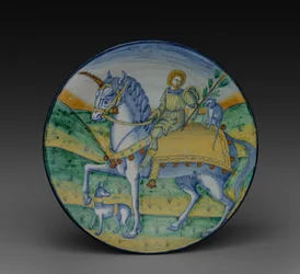 Tallrik: Man Riding a Unicorn, ca. 1510.