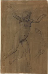 An Angel in Flight, ca 1594 (svart krita och grafit på brunt preparerat papper)