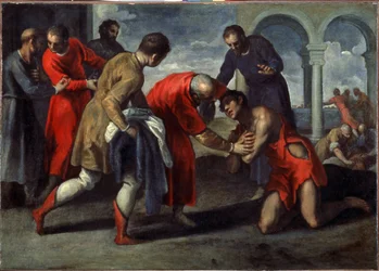 Den förlorade sonens återkomst. Målning av Jacopo Palma il Giovane den yngre (1544-1628), efter 1600. Olja på duk. Italiensk konst, manneristisk stil. Galleria dell