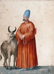 Turkisk man med get, teckning av Jacopo Ligozzi (1547-1627)
