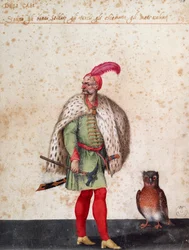 Turkisk soldat med uggla, teckning av Jacopo Ligozzi (1547-1627)