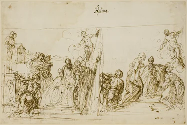 Två kompositionsskisser för votivmålningen av Doge Pasquale Cicogna, Sala del Pregadi, Palazzo Ducale, Venedig
