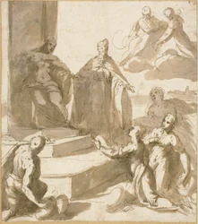 Studie för Venedig som tar emot hyllning och gåvor från Brescia, Udine, Padua och Verona, med Doge Francesco Venier som presenterar dem