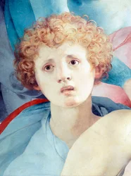 Ansikte av ung man, detalj av Depositionen, av Jacopo da Pontormo (1494-1557)