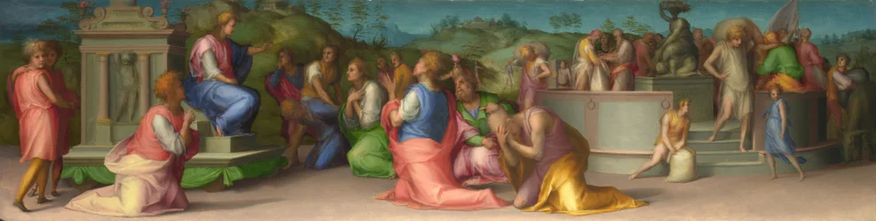 Josephs bröder ber om hjälp från scener från historien om Joseph, ca 1515
