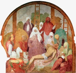 Passion of Christ: "" depositionen "" Fresk av Jacopo (Iacopo) Carrucci dit il Pontormo (Pontormo) (1494-1556) 1523-1525 Sön 300x290 cm Florens, Certosa del Galluzzo