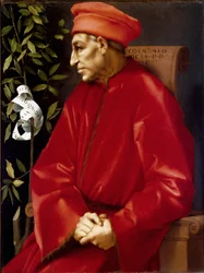 Porträtt av Cosimo (Cosimo de Medici), dit Cosimo den gamle Medici (1389-1464) Målning av Jacopo (Iacopo) Carrucci dit il Pontormo (Pontormo) (1494-1556) 1518-1519 Sön. 86x65 cm Galleri ( Office, Uffiz) ) © Luisa Ricciarini / Leemage