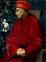 Porträtt av Cosimo (Cosimo de Medici), känd som Cosimo den gamle Medici (1389-1464) Målning av Jacopo (Iacopo) Carrucci dit il Pontormo (Pontormo) (1494-1556)