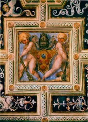 Putti och påven Leon X:s vapen (1475-1521). Fresk av Jacopo (Iacopo) Carrucci dit il Pontormo (Pontormo) (1494-1557)