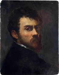 ""Självporträtt som en ung man"" (Självporträtt som en ung man) Målning av Jacopo Tintoretto sa Tintoretto (1518-1594) - 1548 - Olja på trä Dim 45,7x36,8 cm Victoria and Albert Museum