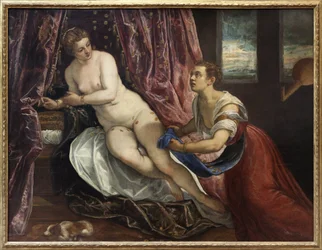 Danaë, i grekisk mytologi dotter till Akrisios, kung av Argos; han låser in henne av rädsla för oraklet som förutsäger hans död genom hans sonson. Ur hennes förening med Zeus, som kommer i form av ett gyllene regn, föddes Perseus. Målning av Jacopo