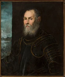 Porträtt av en venetiansk amiral - Porträtt av en venetiansk amiral, av Tintoretto, Jacopo (1518-1594). Olja på duk, Andra hälften av 1500-talet. Mått: 81x68 cm. Narodowe-museet, Warszawa