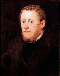 Porträtt av man med rött hår Målning av Jacopo Robusti dit Tintoretto (1518-1594) 1500-talet Dim. 52x43 cm Florens, Galleria degli Uffizi (Kontor)