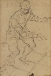 Sittande man sett från ovan (svart krita på papper) (recto) (se 160813 för a tergo)
