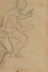 Sittande man sedd underifrån (svart krita på papper) (verso) (se 160812 för recto)