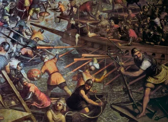 Erövringen av Konstantinopel 1204 (avsnitt av det fjärde korståget (Detalj) Målning av Jacopo Robusti (Tintoretto) (1518-1594).