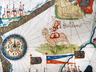 En arabisk handlare på en kamel, detalj från en renässanskarta över Europa, Jacopo Russo (efter) 1528